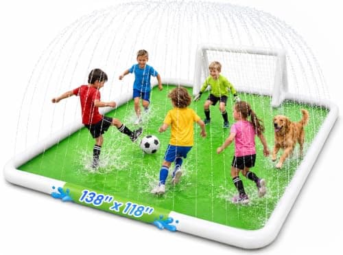 EPN Soccer Splash Pad for Kids, Non-Slip PVC Sprinkler Mat, 138 x 118 Inch
