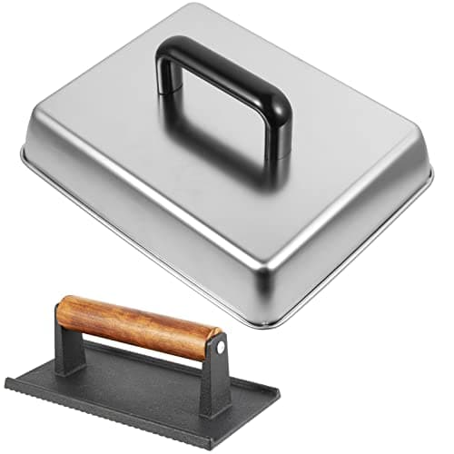 14" Rectangular Melting Dome & Cast Iron Grill Press Kit for Griddles/BBQ