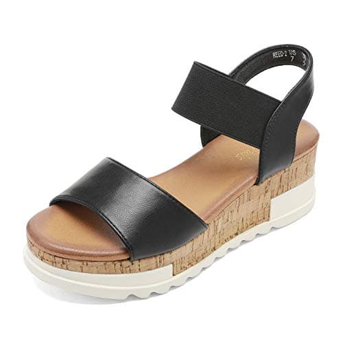 DREAM PAIRS Womens Open Toe Elastic Strap Casual Flatform Platform Wedges Sandals,Size 5.5,Black,REED-2