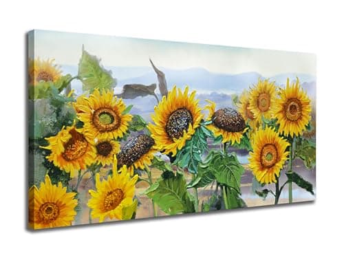 Ardemy Sunflower Wall Art Canvas Painting 48"x24" - Vibrant Yellow Floral Landscape Textured Artwork for Living Room, Dining Room, Bedroom, Home Office Decor