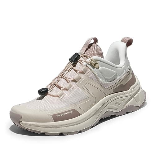NORTIV 8 Women's Lightweight Hiking Shoes with Quick Laces, Breathable Mesh Suede Comfortable Women's Sneakers for Outdoors Hiking,Size 6.5W,Khaki,SNHS239W-W