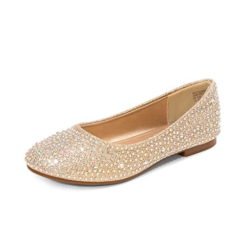 DREAM PAIRS Girls Dress Shoes Slip on Ballerina Flats for Wedding/Party,Size 12 Little Kid,Muy-Shine-Gold Glitter,MUY