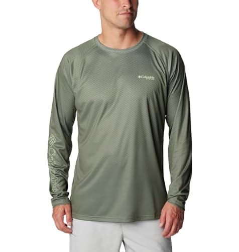 Columbia Men's Super Terminal Tackle PFG Super Fade Long Sleeve, Cypress/Fish Hooks Super Fade, X-Small