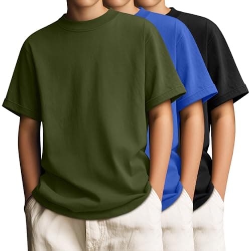 LessonZoo 3 Pack Boys' Crew Neck Plain T-Shirts, 3-Color, 3-4t