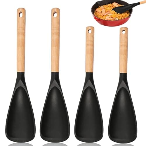 BXUYAOXMC 4Pcs Silicone Spatula Set with Wooden Handle, Cooking Spoon Spatula Multipurpose Kitchen Utensils for Mixing, Scraping, Serving, Heat Resistant, Non-Stick Safe, 2 Large 13.4"+ 2 Small 11.4"