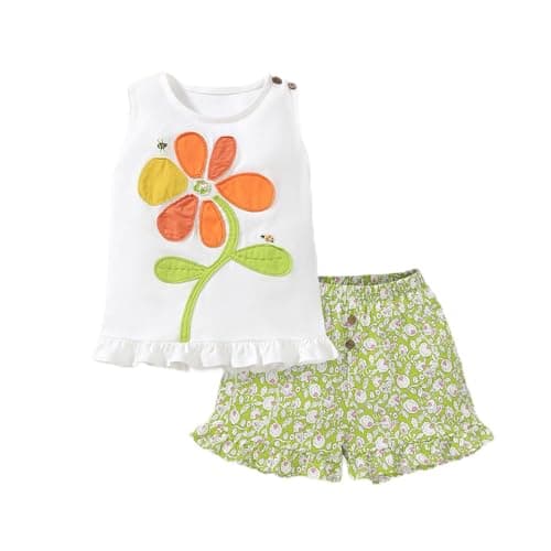 HILEELANG Toddler Girl Short Sets Summer Easter Sleeveless White Tank Tops Floral Shorts Playwear Beach Clothing Sets 4T