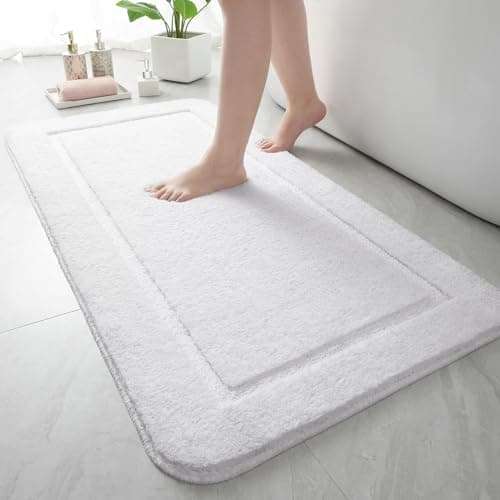 HOMORE Bathroom Rugs 20x32 inch Non Slip Washable Bathroom Runner Rug, Extra Soft Long Bath Rugs, Absorbent Bath Mat for Shower Vanity, White