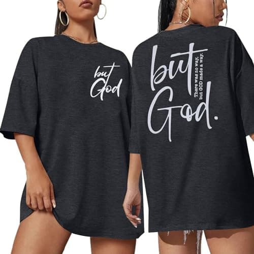 Oversized Tshirts for Women But God T Shirt Graphic Funny Christian Shirts Cute Crewneck Tee Tops Grey XL
