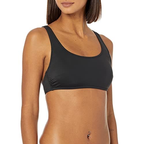 Amazon Essentials Women's Scoop Neck Swim Crop Top, Washed Black, X-Small