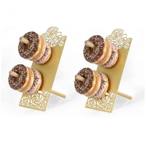 AIM & GGKK Gold Donut Stand Display Wall for Party,Metal Donut Holder Stand with Floral Design,Dessert Table Donuts Board for Weddings,Birthday,Baby Shower,Bagel Holder Party Decor