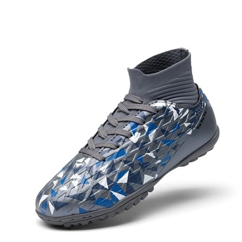 DREAM PAIRS Boys Girls Indoor Soccer Shoes High Top Football Turf Futsal Shoes for Little/Big Kid,Size 11 Little Kid,Grey,KKUMSO2513