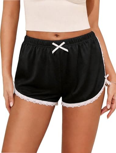 Marvmys Womens Pajama Shorts Lace Trim Pj Sleeping Shorts Cute Bow Lounge Bottom Nightwear