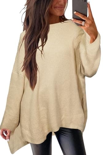 Zyyfly Black Oversized Sweater Long Black Sweater Trendy Batwing Sweaters for Women Slouchy Sweaters for Women Apricot XXL