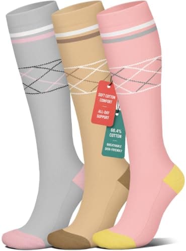 Cotton Compression Socks for Women Circulation-Best Support for Nurses,Running,Athletic,Travel S-M