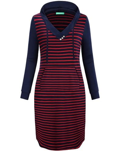 Kimmery Womens Lightweight Long Sleeve Hoodie Dress with Kangaroo Pocket
