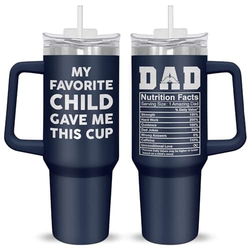 AXIARA Birthday Gifts for Dad from Daughter Son - Favorite Child Insulated 40 oz Tumbler with Straw and Handle - Funny Fathers Day Birthday Gifts for Dad, Mens Gift Ideas