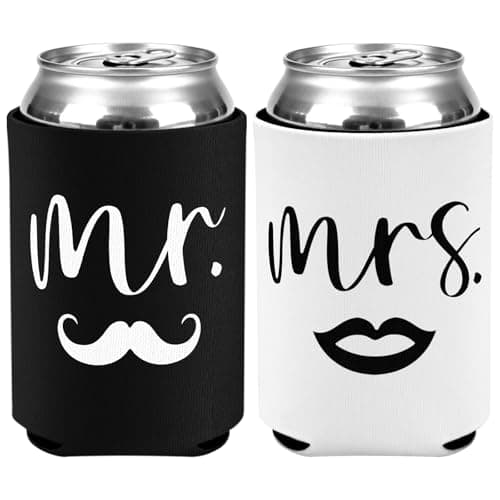 Wedding Can Coolers Set of 2 - Mr and Mrs Insulated Neoprene Drink Sleeves