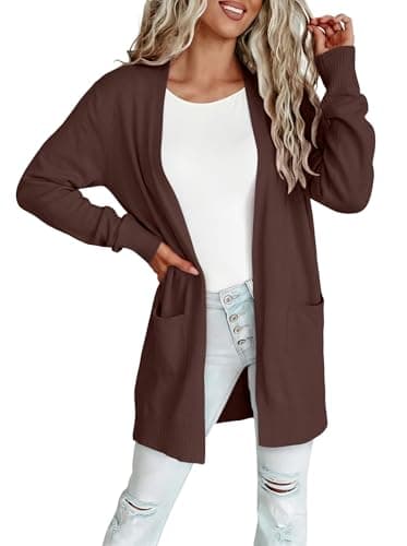 ONLYSHE Lightweight Coffee Cardigan Sweater for Women Long Sleeve Shrug with Pockets Fall Winter