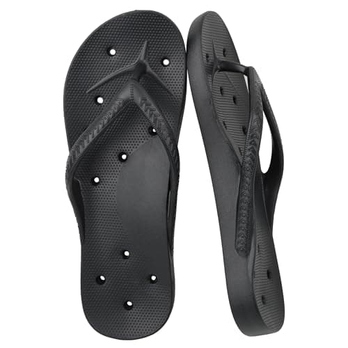 YoveGxlthrea Shower Shoes for Men and Women Arch Support Flip Flops Holes Orthotic Thong Slipper for Beach Pool Bath Gym College Dorm Non-Slip Quickly Dry Sandals,Black