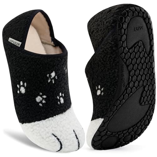 VIFUUR House Slippers for Women Men Slip on Indoor Barefoot Slipper Socks Fuzzy Cozy Sock Shoes for Home Bedroom Travel White Cat Paw,38/39