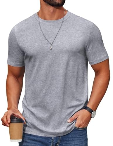 COOFANDY Men's Crew Neck T-Shirts Short Sleeve Casual Summer Basic Soft Tee Shirt Light Grey