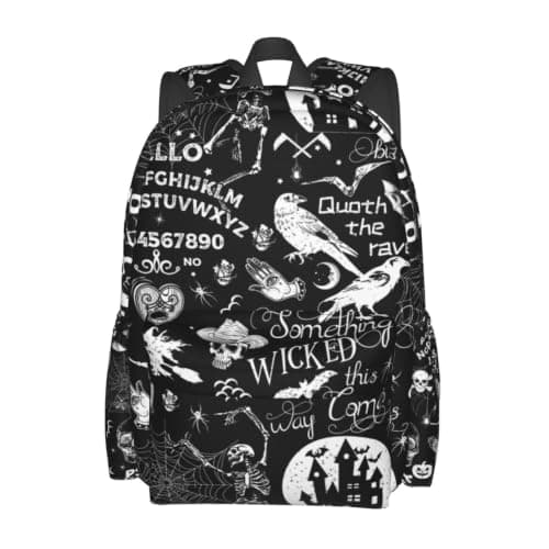 Tezmd Gothic Bat Halloween Witchy Backpack School Bag Lightweight Bookbag Casual Daypack for Girls Boys Kids Women Men Travel Laptop 16 Inch