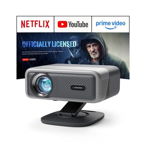 [Now with Netflix & 3500 ANSI] 4K Projector with WiFi and Bluetooth,TOF Real-Time Auto Focus Smart Overhead Projector, AuKing Outdoor Movie Home Proyector with Omni-Adjustable Stand(silver grey)