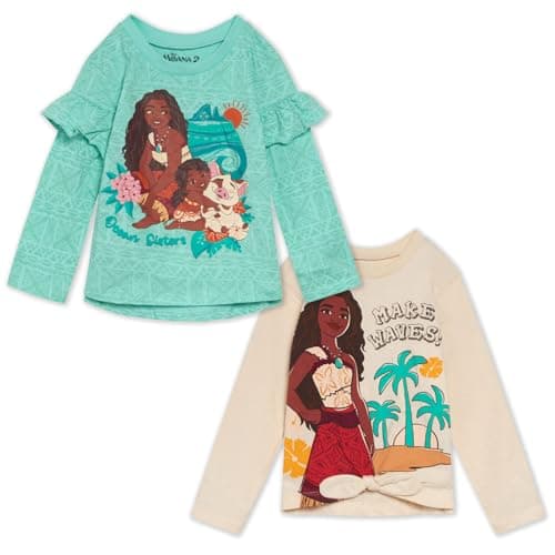Disney Moana Infant Baby Girls 2 Pack Long Sleeve T-Shirts White/Turquoise 18 Months