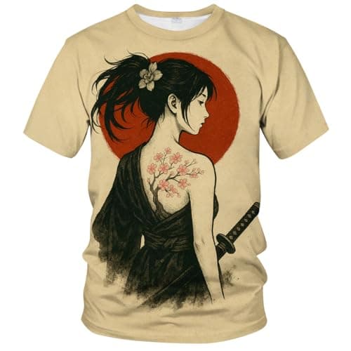 QTAGTESS Samurai Anime T-Shirt for Men Manga Art Japanese Warrior Graphic Tee Shirt,Brown,S