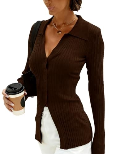 Dressmine Button Up Cardigans for Women Slim Fit Cute Knit Cozy Sweaters