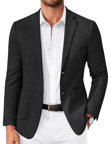 COOFANDY Suit Jacket for Men Two Button Black Blazer Business Casual Knit Suit Jacket, Black, XXL