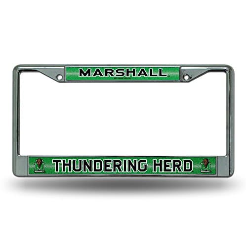 Rico Industries NCAA Bling Chrome License Plate Frame with Glitter Accent, Marshall Thundering Herd