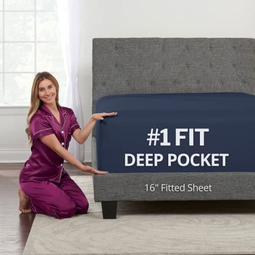 Kids Twin XL Fitted Sheet – REAL [16-Inch] Extra Deep Pocket Twin XL Fitted Sheet Only – Your PERFECTLY–FIT Fitted Sheet for 14”–18” Deep Mattress – Best Fit Extra Long Fitted Sheet – Navy Dark Blue