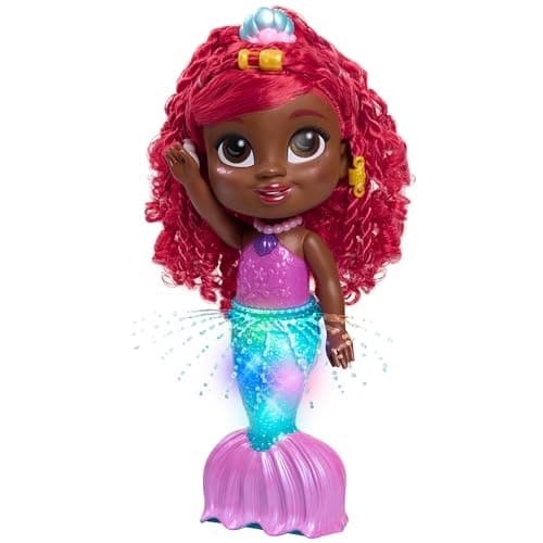 Disney Junior Splash & Glow Ariel Lights and Sounds 11.5-inch Doll and Accessories, 5-pieces, Kids Toys for Ages 3 Up by Just Play