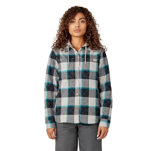 Dickies Women’s Flannel Hooded Shirt Jacket, ALLOY CAMPSIDE PLAID, M