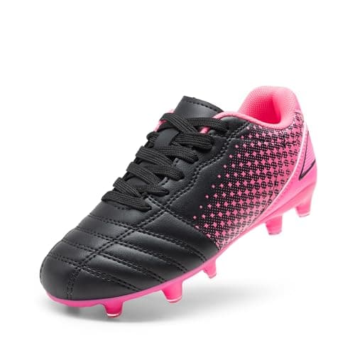 DREAM PAIRS Boys Girls Outdoor Sport Football Shoes Soccer Cleats for Little/Big Kid,Size 11 Little Kid,Black/Hot Pink,SUPERFLIGHT-1K