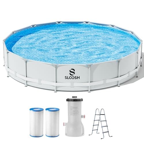 SLOOSH Round Above Ground Pool - 15ft x 42inch Outdoor Round Frame Above Ground Swimming Pool Set Kiddie Pool for Kids Adults with Filter Pump Ladder