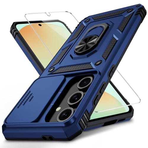Weycolor for Samsung Galaxy S25 Case with Camera Lens Cover, HD Screen Protector, 10 FT Military Grade Drop Protection, Magnetic Ring Holder Kickstand Protective Phone Case, Navy Blue