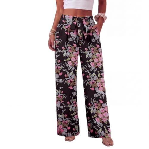 Lepunuo Lounge Pants Womens High Waisted Wide Leg Pants Work Business Casual Palazzo Pants Tie Knot Pants with Pockets