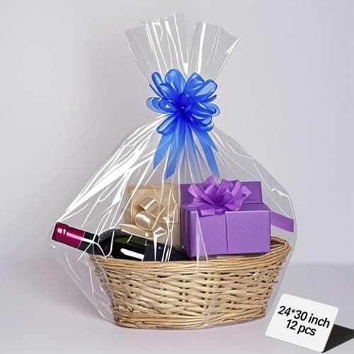 Dyfhoju Clear Gift Bags,12 pcs 24x30 inches - 2.8 Mil Thick Clear Cellophane Bags Perfect for Gift Baskets, Presents, Weddings, Bridal/Baby Showers and More (Flat, No Gusset, Ribbon Not included)