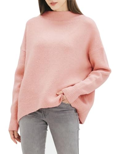 Cable Stitch Women's Mock Neck Cozy Sweater - Oversized Soft Long Sleeve Drop Shoulder High Low Hem Slouchy Pullover Top (Medium, Camille)