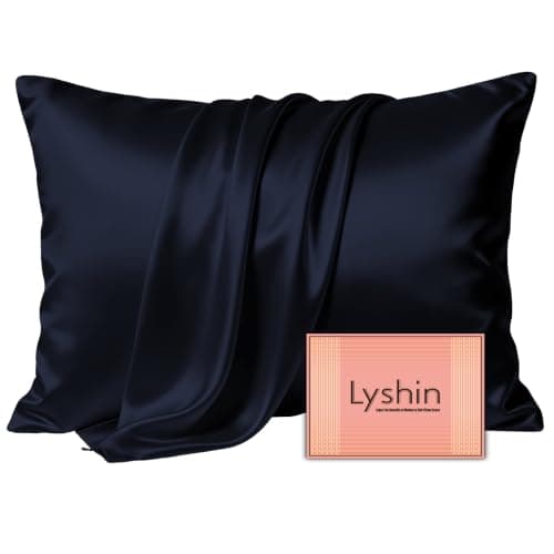 LYSHIN Silk Pillow Cases Queen Size with Hidden Zipper, Navy Blue
