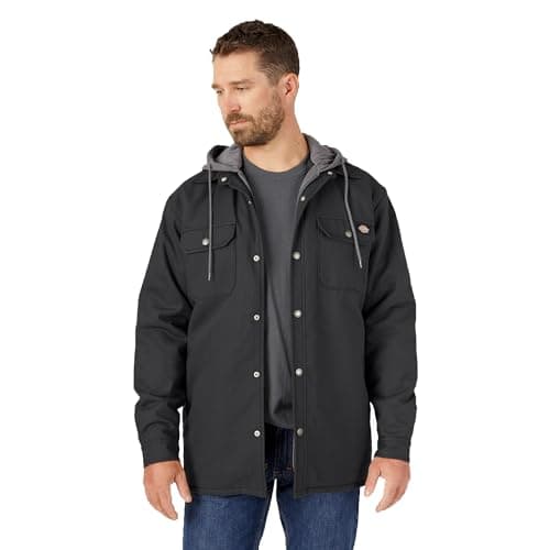 Dickies mens Fleece Hooded Duck Shirt Jacket With Hydroshield Work Utility Outerwear, Black, XX-Large US