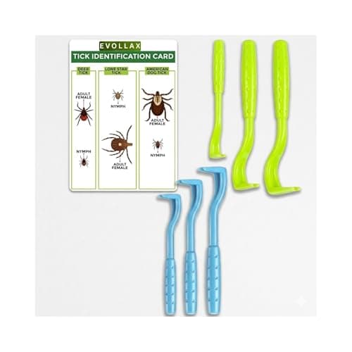 Evollax Tick Removal Tool – 6 Pack Tick Remover Tool for Humans and Pets | Tick Removal Kit Includes Tick Identification Card | Tick Prevention for Dogs and Cats Safely Remove Entire Tick Head & Body