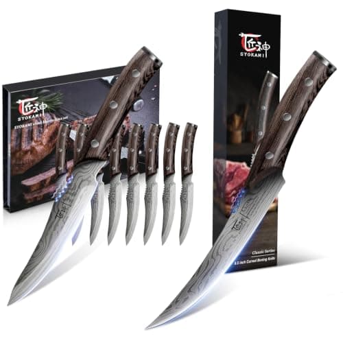 SYOKAMI Steak Knives Set of 8+6.5 Inch Boning Knife Curved Blade