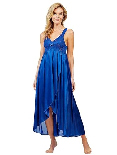 Shadowline Women's Size Tulip Hem Lace Nightgown, Navy, 3X Plus