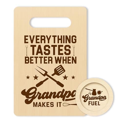 Gifts For Grandpa, Everything Tastes Better When Grandpa Makes It Cutting Board With Coaster Set, Birthday Gifts For Grandfather, Fathers Day Grandparents Day Christmas Kitchen Supplies -06