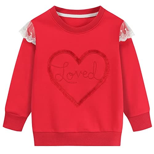 DDSOL Sweatshirt Baby Girls Valentine Ruffle Long Sleeve Shirts Toddler Pullover Love Heart Graphic Tops Red 3T