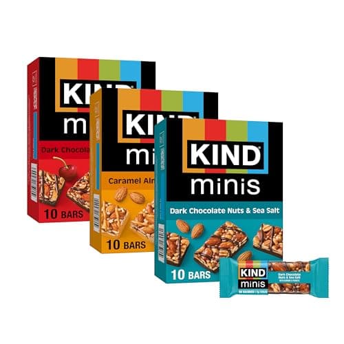 KIND Mini Snack Bars Variety Pack, Gluten Free, Low Sugar, Low Calorie Snacks, Dark Chocolate Nuts & Sea Salt, Caramel Almond & Sea Salt, Dark Chocolate Cherry Cashew, 80 Count