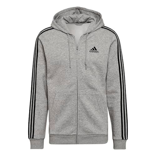 adidas Men's Essentials Fleece 3-Stripes Full-Zip Hoodie, Medium Grey Heather, Small